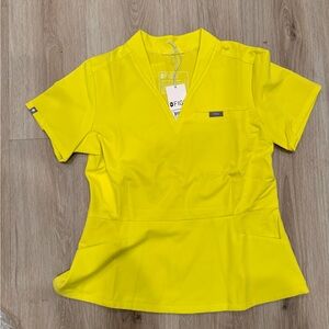 Figs Neon Yellow Collared Scrub Top